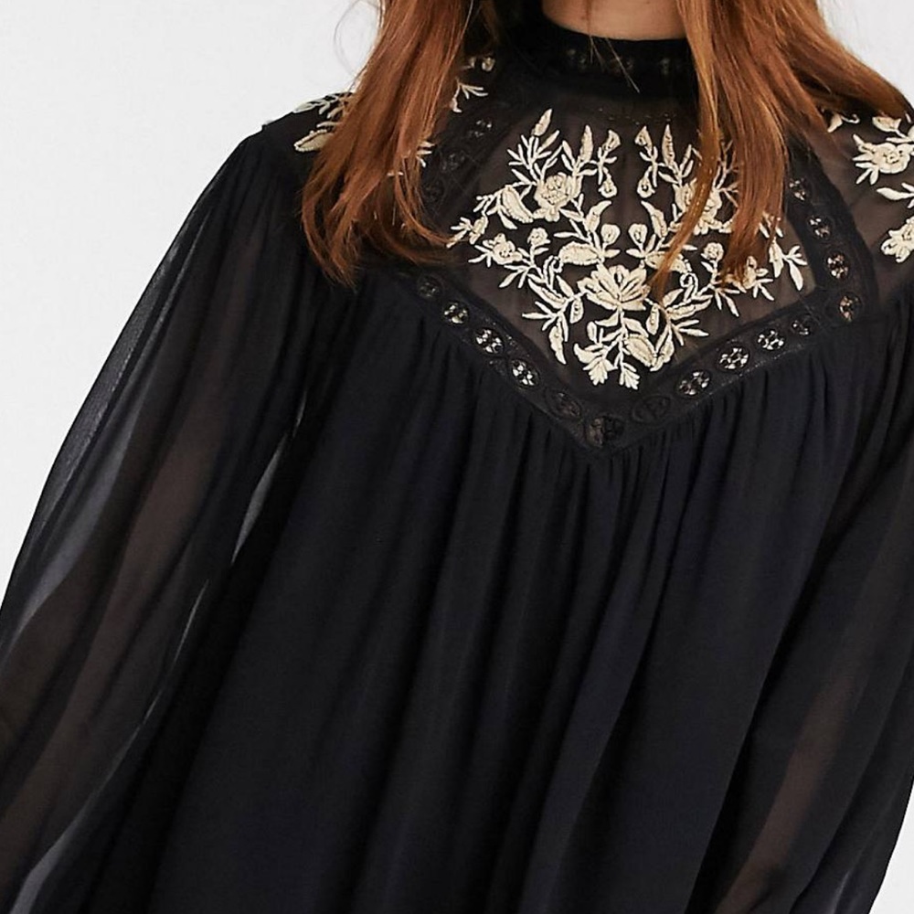 Embroidered Smock Dress